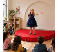 Semi-Circular Portable Stage Kids Stage Platform Includes Stages Apron, High Weight Capacity Ideal for Hosting Public Speaking and Singing(Red A,120x60cm)
