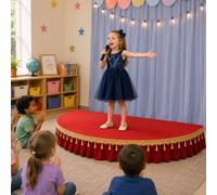 Semi-Circular Portable Stage Kids Stage Platform Includes Stages Apron, High Weight Capacity Ideal for Hosting Public Speaking and Singing(Red B,120x60cm)
