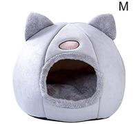 Semi-Closed Cat Bed Home Sleep Cave Winter Warm Pet Dog Nest House Indoor Soft Sleeping Mat M Grey