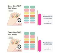 Semi-Cure Gel Nail Sticker Set - 14 Dopamine Nail Polishes, no light required, easy to apply, long-lasting manicure. Includes nail file, wooden stick, and alcohol pad.