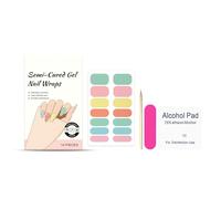 Semi-Cure Gel Nail Sticker Set - 14 Dopamine Nail Polishes, no light required, easy to apply, long-lasting manicure. Includes nail file, wooden stick, and alcohol pad.