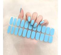 Semi Cured Gel Nail Polish Strips, 22Pcs Self-Adhesive Gel Nail Stickers, Solid Color Long Lasting Full Nail Wraps Salon-Quality French Manicure Stickers Set for Women Girls Kids Nail Art - Sky Blue