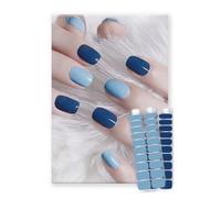 Semi Cured Gel Nail Strips 2 Styles | Built-In Gel Top Coat | UV Light Required | Salon Quality, Easy Application And Removal（Cerulean Hush & Midnight Azure Whisper)