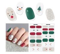 Semi Cured Gel Nail Strips, 28 Pcs Christmas Santa Nail Stickers for Women,White Snowman Gel Stickers for Nails, Works with Any UV Lamp
