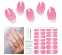 Semi Cured Gel Nail Strips - 28 pcs Full Nail Wraps Work with Any UV Lamp Long Lasting Nail Art Stickers Salon Quality Easy to Apply (Shiny Pink)