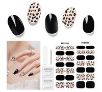 Semi Cured Gel Nail Strips, 28 pcs Gel Nail Sticker Work with Any UV Lamp, Long Lasting Gel Nail Stickers Full Nail Wraps, Salon Quality, Easy to Apply (Leopard Black)