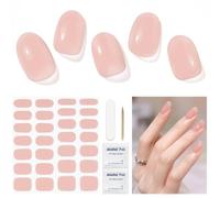 Semi Cured Gel Nail Strips, 28 pcs Gel Nail Stickers Full Nail Wraps,Gel Nail Strips Work with Any UV Lamp,Long Lasting Salon Quality,Easy to Apply Nail Wraps (Nude)