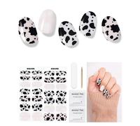 Semi Cured Gel Nail Strips, 28 pcs Gel Nail Stickers Work with Any UV Lamp, Long Lasting UV Polish Stickers, Salon Quality, Easy to Apply(Cow Black White)
