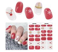 Semi Cured Gel Nail Strips, 28 Pieces Christmas Nail Stickers Wraps, Snowflake Art Stickers Works with Any UV Lamp (Christmas Red)