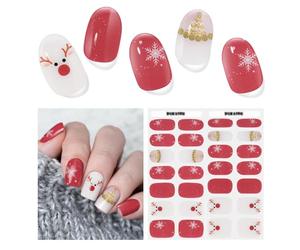 Semi Cured Gel Nail Strips, 28 Pieces Christmas Nail Stickers Wraps, Snowflake Art Stickers Works with Any UV Lamp (Christmas Red)