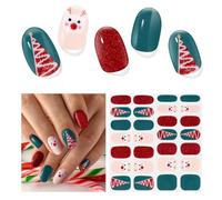 Semi Cured Gel Nail Strips, 28 Pieces Christmas Santa Nail Stickers/Wraps, Red Gel Stickers for Nails, Works with Any UV Lamp