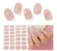 Semi Cured Gel Nail Strips - 28 Stickers, Self-Adhesive Wraps for Salon-Quality Manicure - Works With Any Nail Lamps