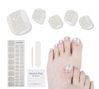 Semi Cured Gel Nail Strips- 32 Pcs Gel Nail Stickers,Silver Toenail Stickers, Works with Any UV Lamp - Easy to Carry Holy Gel& Use and Remove，Suitable for Both Girls and Women