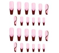 Semi Cured Gel Nail Strips French Striped Trapezoid Coffin Nail Patch Extra Long Flat Nails Ladies And Girls False Nail Kit (A, One Size)