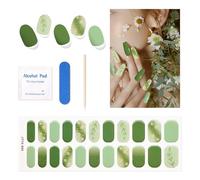 Semi Cured Gel Nail Wraps Green ,22 Pcs UV Gel Nail Strips Stickers with Tool Kit Save Time And Money Long Lasting Waterpoof Salon Quality DIY Manicure at Home