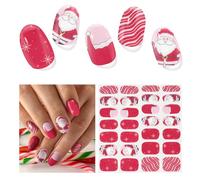 Semi Cured Gel Strips, 28 Pcs Christmas Santa Stickers, Full Nail Wraps, Red Gel Stickers for Nails, Works With Any UV Lamp