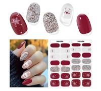 Semi Cured Gel Strips, 28 Pieces Christmas Santa Nail Stickers, Full Wraps, Red Gel Stickers for Nails, Works With Any UV Lamp
