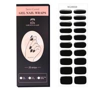 Semi Cured Nail Strips, 20 PCS Nail Stickers Full Wraps for Salon-Quality Nails at Home, Works with Any UV Lamp, Easy to Apply, Shape & Remove (20, Black)