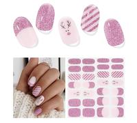 Semi Cured Santa Gel Nail Strips - 28 Pcs Christmas Wraps, Red Stickers for Nails, Works with Any UV Lamp