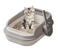 Semi-enclosed cat litter box, easy to clean, reinforced design, splash-proof, comes with a complimentary scoop.