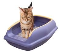 Semi Enclosed Cat Litter Box with High Sides and Open Top Design | Open top design allows easy cleaning; movable fence closes securely together for travel and indoor use