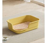 Semi Enclosed Cat Litter Trays with High Sides Large Open Top,Adult Cats Kitten Pan Rabbit Loo Deep Toilet Lowered Entry Step Easy Access Easy Clean Extra Large,Indoor Pet Potty (Yellow, 49x35.5x13cm)