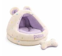 Semi-Enclosed Pet Bed, Cat Resting Space , Polka Dot Bear Pillow
