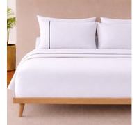 Semi-Fitted Flat Top Sheet | Organic Cotton No-Tuck Easy Bed Making | RV Camper Van Sheets (King Top Sheet Only, White/Charcoal Trim)