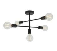 Semi Flush Ceiling Lamp Matt Black 5x Multi Light Industrial Straight Pendant