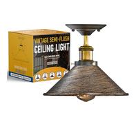 Semi Flush Ceiling Light 22cm Brushed Copper Metal Cone Shade Hardwired