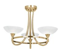 Loops Semi Flush Ceiling Light Antique Brass & White 3 Bulb Hanging Pendant Lamp Shade Loops White