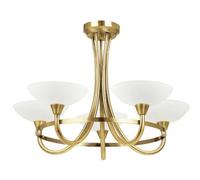 Semi Flush Ceiling Light Antique Brass & White 5 Bulb Hanging Pendant Lamp Shade