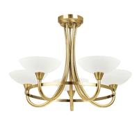 Semi Flush Ceiling Light Antique Brass & White 5 Bulb Hanging Pendant Lamp Shade