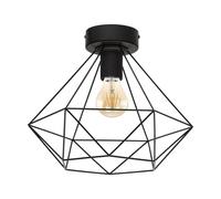 Semi Flush Ceiling Light Black Steel Geometric Shade 1 x 60W E27 Bulb Feature Loops Black One Size