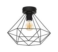 Semi Flush Ceiling Light Black Steel Geometric Shade 1 x 60W E27 Bulb Feature Loops Black One Size