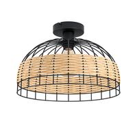 Semi Flush Ceiling Light Black & Wicker Round Shade 1 x 60W E27 Bulb Feature Loops Black One Size