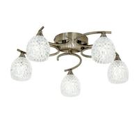 Semi Flush Ceiling Light Brass Textured Glass 5 Bulb Hanging Pendant Lamp Shade