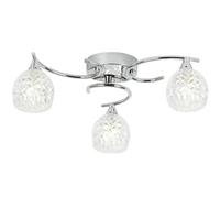 Loops Semi Flush Ceiling Light Chrome Textured Glass 3 Bulb Hanging Pendant Lamp Shade in Clear Loops Clear