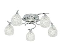 Semi Flush Ceiling Light Chrome Textured Glass 5 Bulb Hanging Pendant Lamp Shade