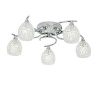 Semi Flush Ceiling Light Chrome Textured Glass 5 Bulb Hanging Pendant Lamp Shade