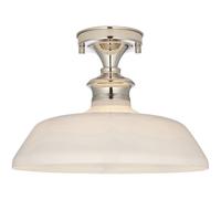 Semi Flush Ceiling Light Fitting - Bright Nickel Plate & Gloss Opal Glass Shade