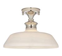 Semi Flush Ceiling Light Fitting - Bright Nickel Plate & Gloss Opal Glass Shade
