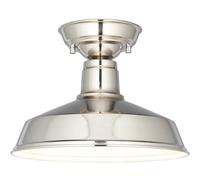 Semi Flush Ceiling Light Fitting - Bright Nickel Plate - Gloss White Inner Shade