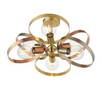 Loops Semi Flush Ceiling Light - Satin Brass & Brushed Copper Plate - 6 x 40W E27 GLS Loops Copper