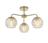 Semi Flush Ceiling Light - Satin Brass & Champagne Lustre Glass - 3 X 25W E14