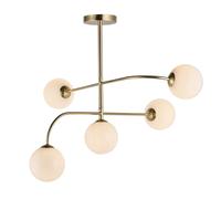 Semi Flush Ceiling Light Satin Brass Plate & Opal Glass 5 x 3W LED G9