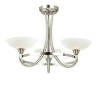 Semi Flush Ceiling Light Satin Chrome & White 3 Bulb Hanging Pendant Lamp Shade