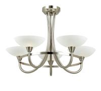Semi Flush Ceiling Light Satin Chrome & White 5 Bulb Hanging Pendant Lamp Shade