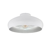 Semi Flush Ceiling Light White & Silver Round Shade 1 x 60W E27 Bulb Feature Loops White One Size