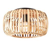 Semi Flush Low Ceiling Light - Natural Bamboo & Matt Black - 10W Max LED E27